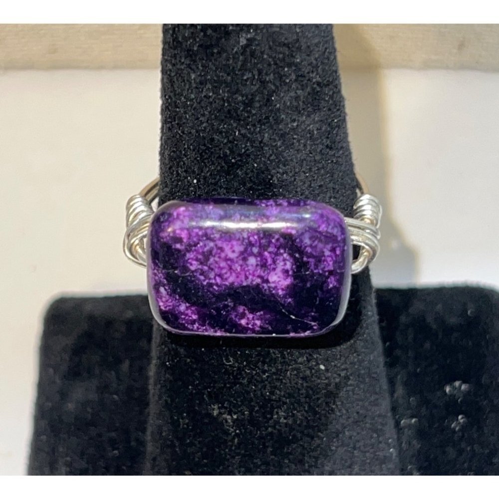 Deep Purple Silver Wire Wrap Ring -- Size 7